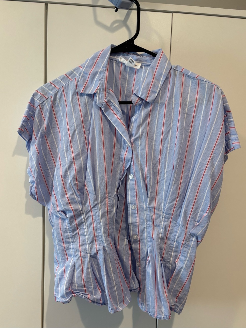 beachlunchlounge Light Blue Button-Down with Red & White Stripes